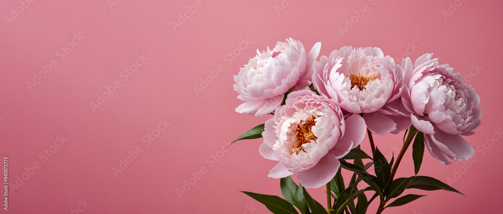 Delicate pink peony blooms against a matching background. For wedding invitations, floral advertisements, or feminine product packaging designs. Delicate pink peony blooms against a matching background. For wedding invitations, floral advertisements, or feminine product packaging designs.