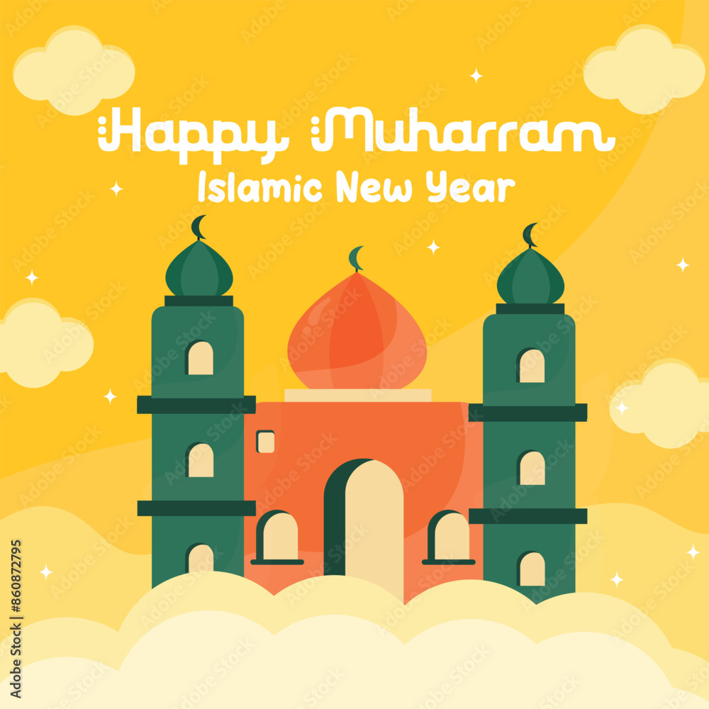 Hand drawn islamic new year illustration. Flat muharram illustration Hand drawn islamic new year illustration. Flat muharram illustration