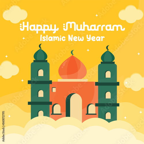 Hand drawn islamic new year illustration. Flat muharram illustration