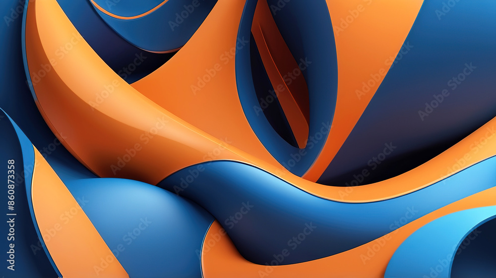 3d rendering of abstract wavy shape in blue and orange colors