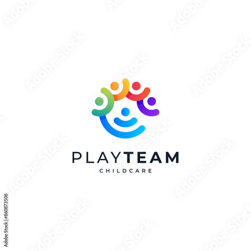 colorful child care logo with child accents and the letter C