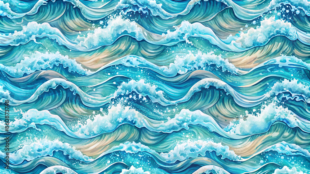Seamless Wave Pattern, Hand drawn water sea vector background. Wavy beach print, curly grunge paint lines, watercolor Seamless Wave Pattern, Hand drawn water sea vector background. Wavy beach print, curly grunge paint lines, watercolor