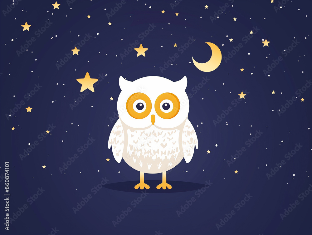 White Owl with Golden Eyes Glides Under the Stars: Silent Flight in the Night Sky