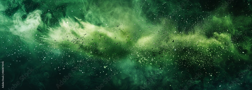 Obraz premium Abstract green powder splatter background. Green powder exploding