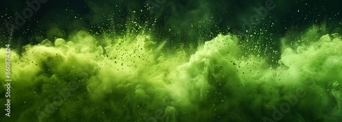 Abstract green powder splatter background. Green powder exploding