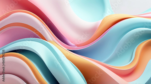 3d rendering of abstract wavy shape in pastel colors