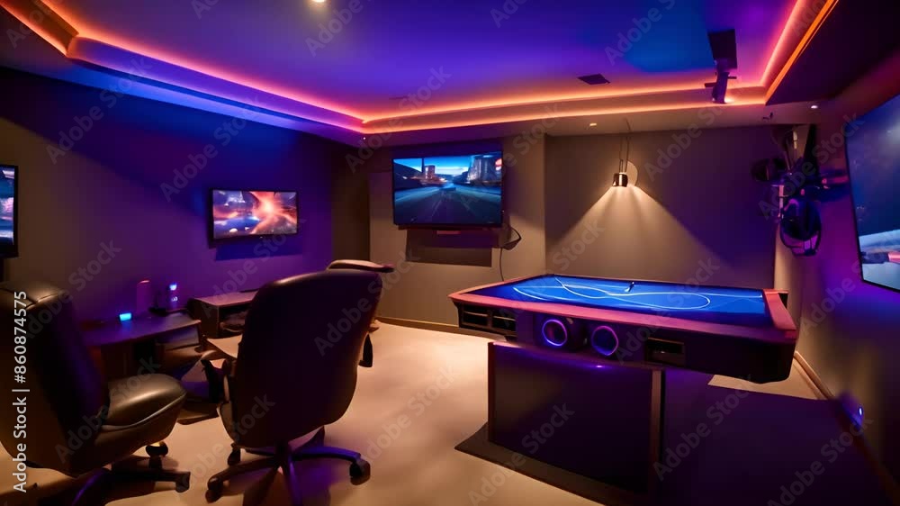 Modern Gaming Room With Air Hockey Table Generative AI Modern Gaming Room With Air Hockey Table Generative AI