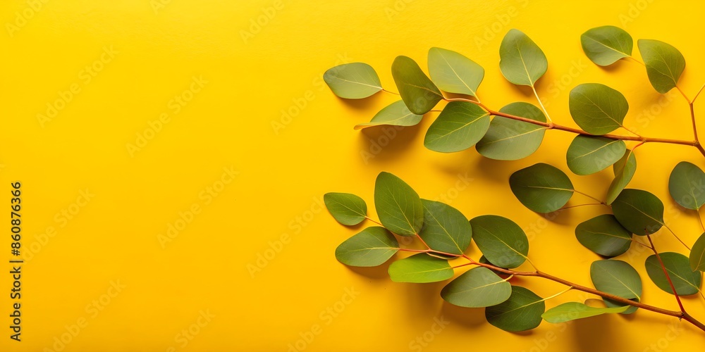 Fototapeta premium Nature-Inspired Eucalyptus Leaves and Branches Flat Lay