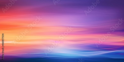 This image features a blurred gradient background with a spectrum of colors ranging from deep purples and blues to warm oranges and pinks. The abstract design flows smoothly © panumas