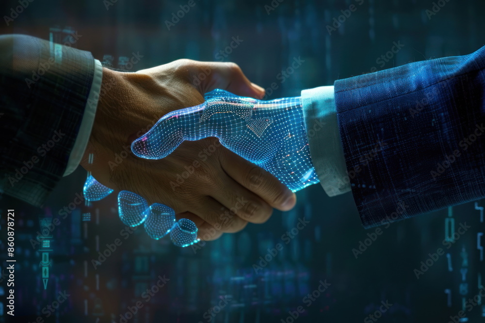 Shake hand hologram data graph background Shake hand hologram data graph background