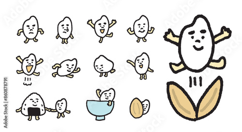眉毛が太めのかわいいお米のキャライラスト