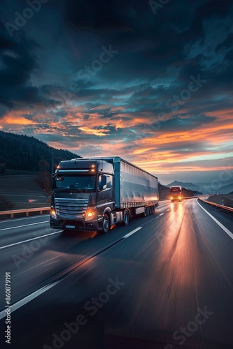 Speedy Cargo Truck Transporting Goods on Highway in Logistics Industry.