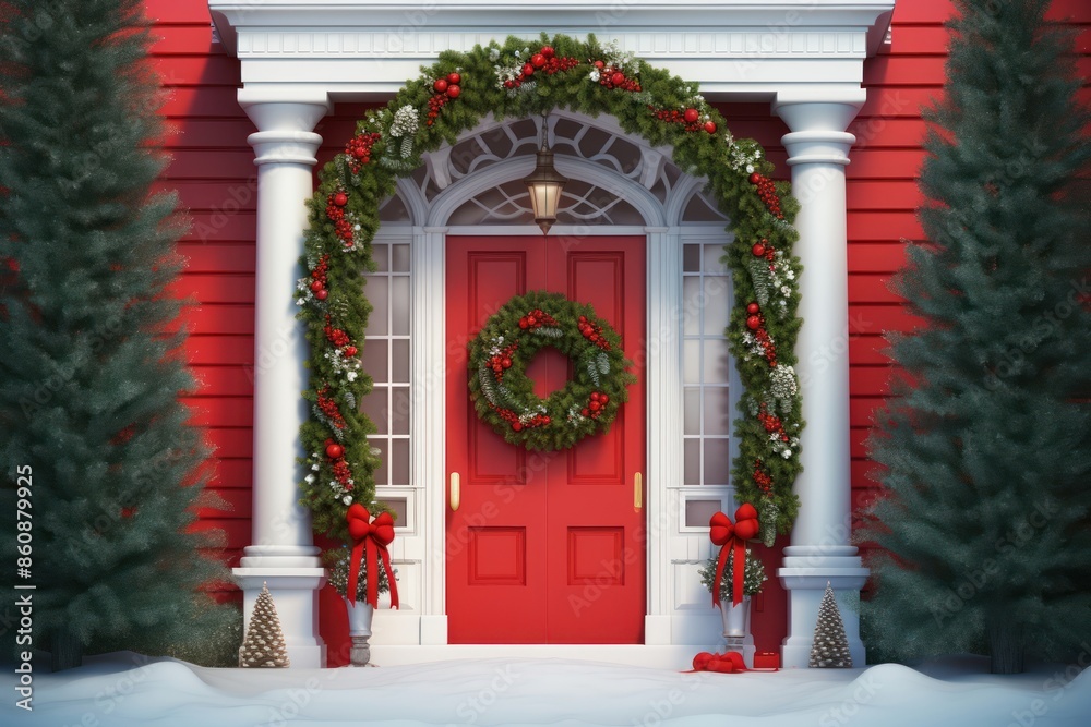 Fototapeta premium Christmas wreath door red.