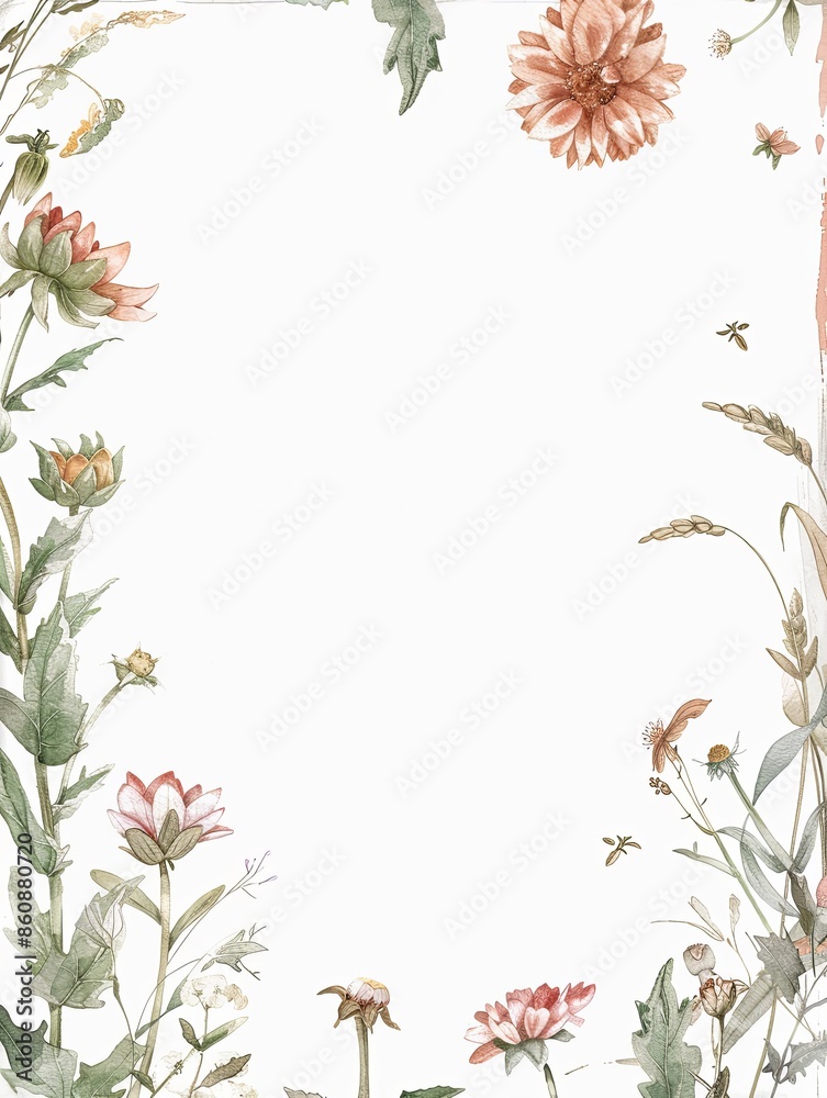 A vertical A4 journal page with a subtle artistic discreet floral border. A vertical A4 journal page with a subtle artistic discreet floral border.