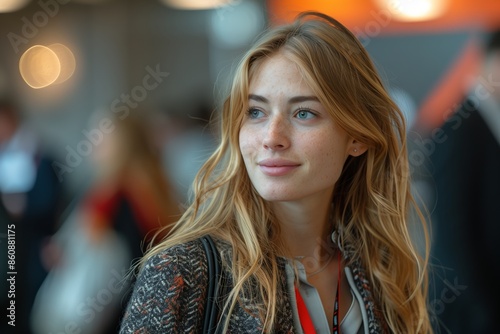 Wallpaper Mural Young Woman With Blonde Hair Smiles at Conference Torontodigital.ca