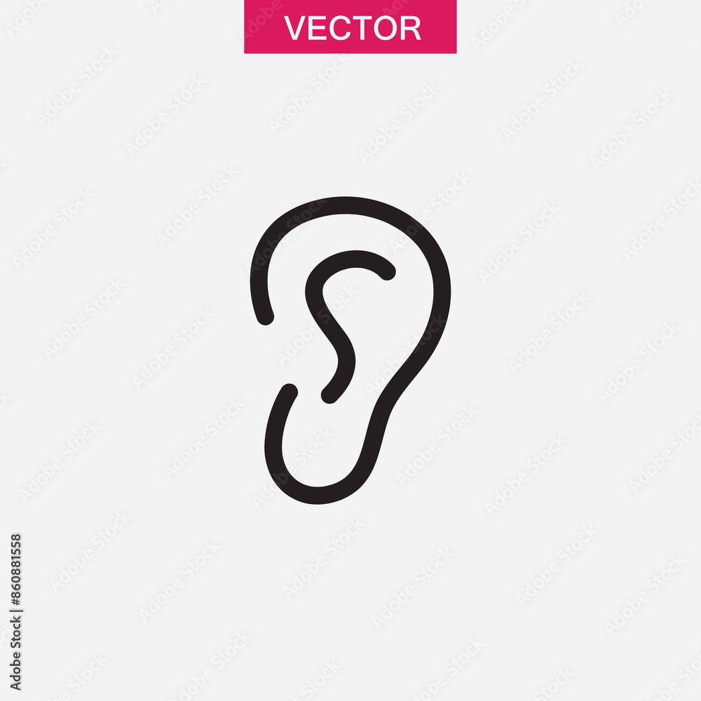 Ear icon vector, Hearing symbol filled flat sign on white background..eps Ear icon vector, Hearing symbol filled flat sign on white background..eps