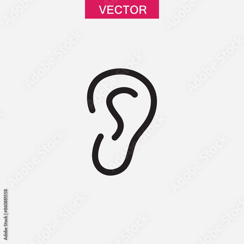 Ear icon vector, Hearing symbol filled flat sign on white background..eps