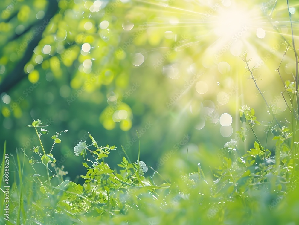 Blurred Forest Foliage with Sunlight Beams in Serene Nature Background Blurred Forest Foliage with Sunlight Beams in Serene Nature Background