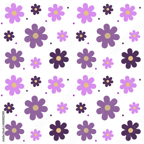 seamless pattern with purple flowers on white background 