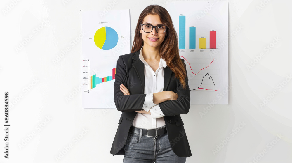 Confident Businesswoman in Front of Charts Confident Businesswoman in Front of Charts