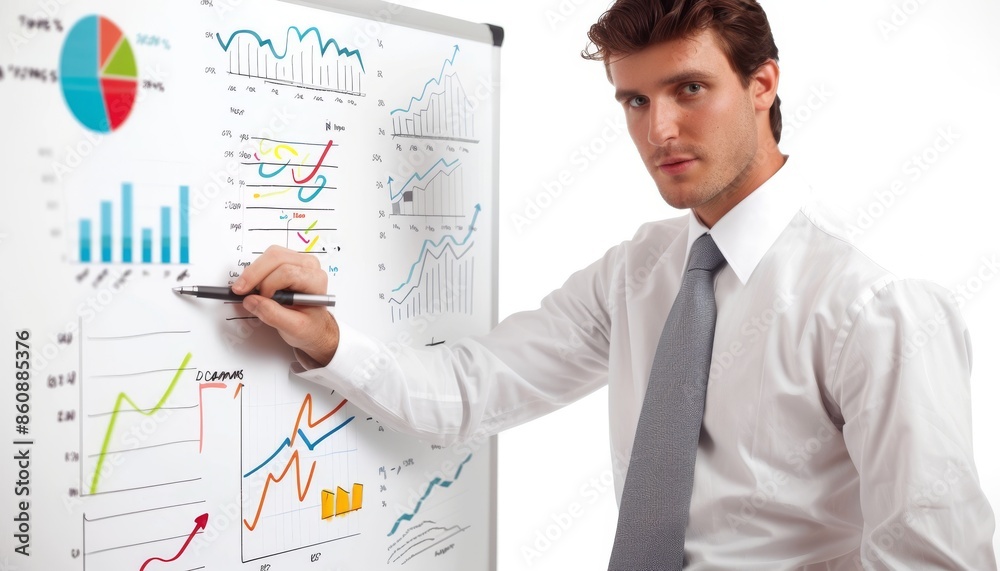 Businessman Analyzing Charts On Whiteboard Businessman Analyzing Charts On Whiteboard