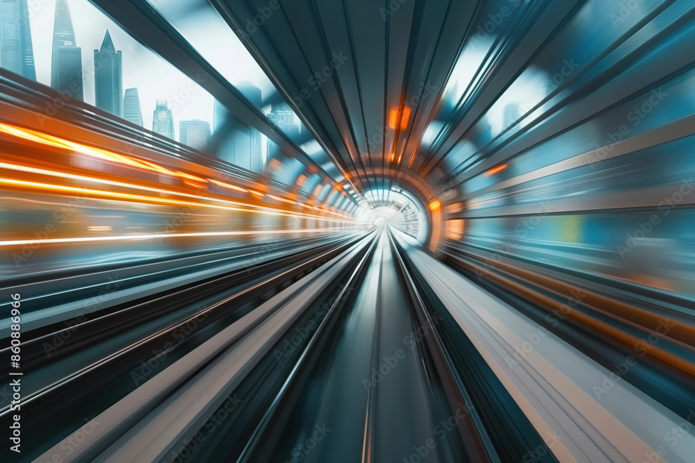 Fototapeta premium High-speed train in motion through a tunnel