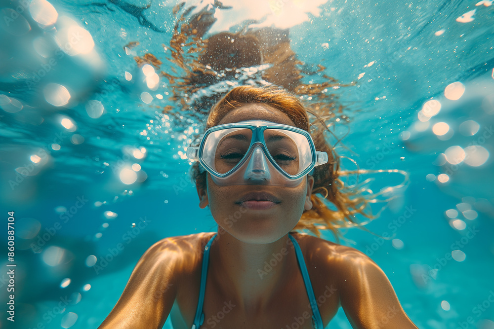 Fototapeta premium 水に潜る女性