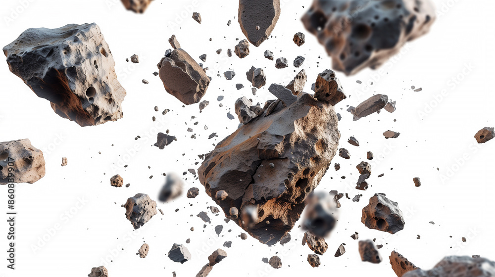 falling asteroids isolated on white background falling asteroids isolated on white background