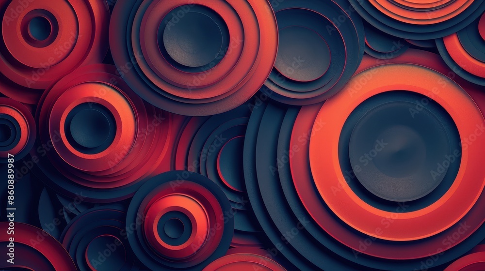 Abstract 3D Circular Pattern with Red and Blue Concentric Rings in Modern Geometric Design Abstract 3D Circular Pattern with Red and Blue Concentric Rings in Modern Geometric Design