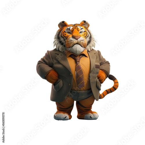 animal crossing of anthropomorphic Tiger as business, full body, standing on 2 legs, 3d character cartoon