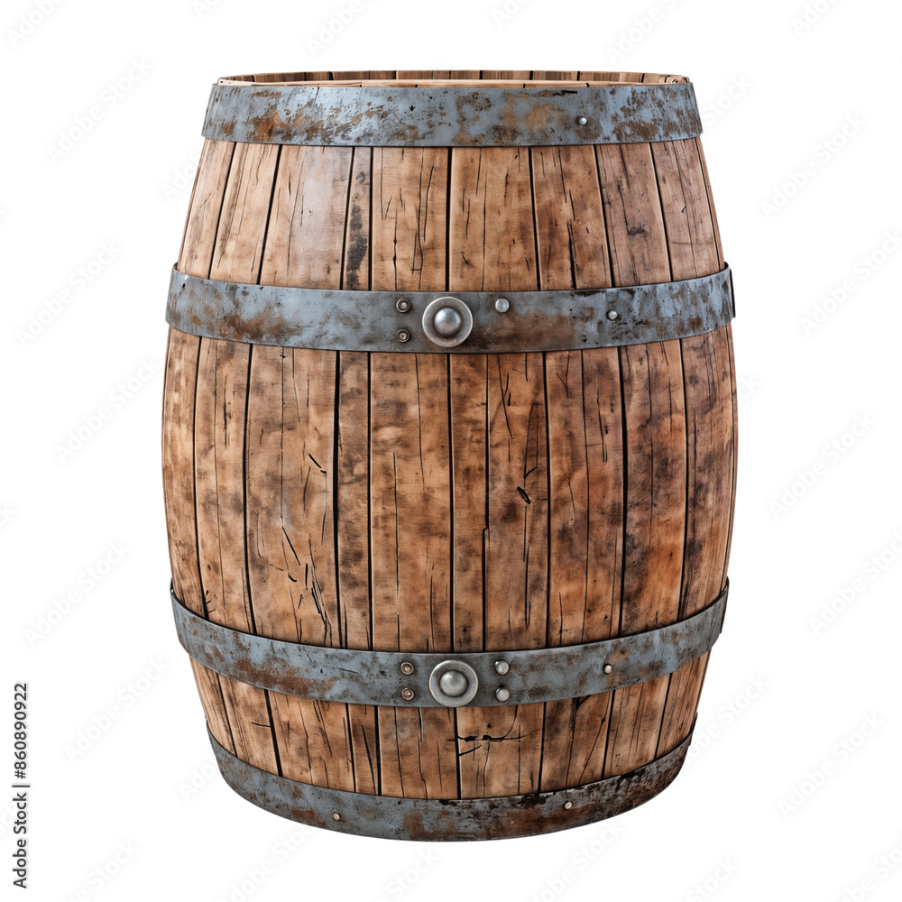 Fototapeta premium Old wooden barrel isolated on transparent background