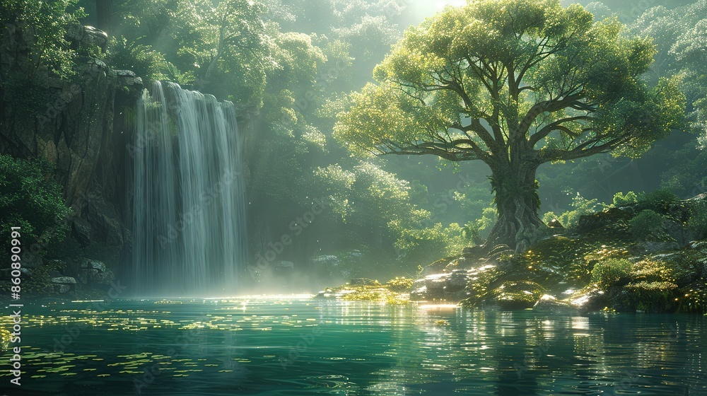 Creation in Eden: Serene Garden with Divine Tree Creation in Eden: Serene Garden with Divine Tree