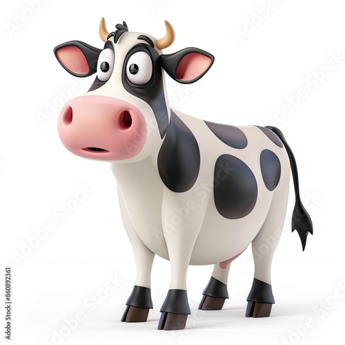 create a stylish 3D cartoon cow image with a white background. 