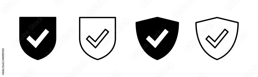 Shield check mark icon set. Protection approve sign. Safe icon vector Shield check mark icon set. Protection approve sign. Safe icon vector