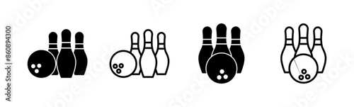 Bowling icon set. bowling ball and pin icon. bowling pins