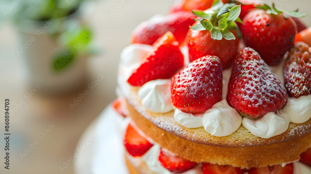 Strawberry cake vanilla sponge cake with cream cheese and fresh strawberries Summer cake Selective focus : Generative AI Strawberry cake vanilla sponge cake with cream cheese and fresh strawberries Summer cake Selective focus : Generative AI