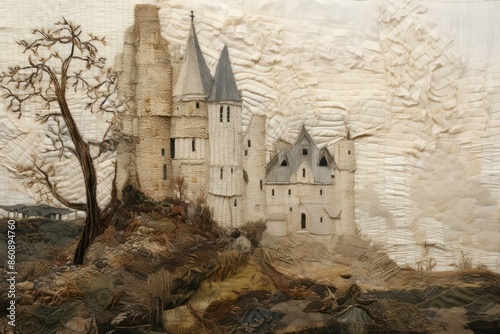 Medieval castle architecture building painting. photo