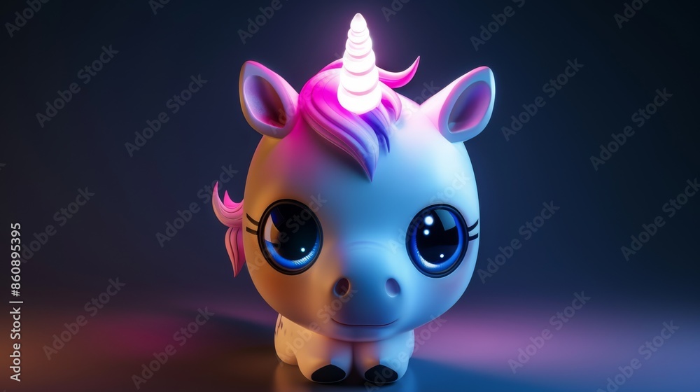 Cute unicorn head with big expressive eyes and a glowing horn, in Japanese animation style Cute unicorn head with big expressive eyes and a glowing horn, in Japanese animation style