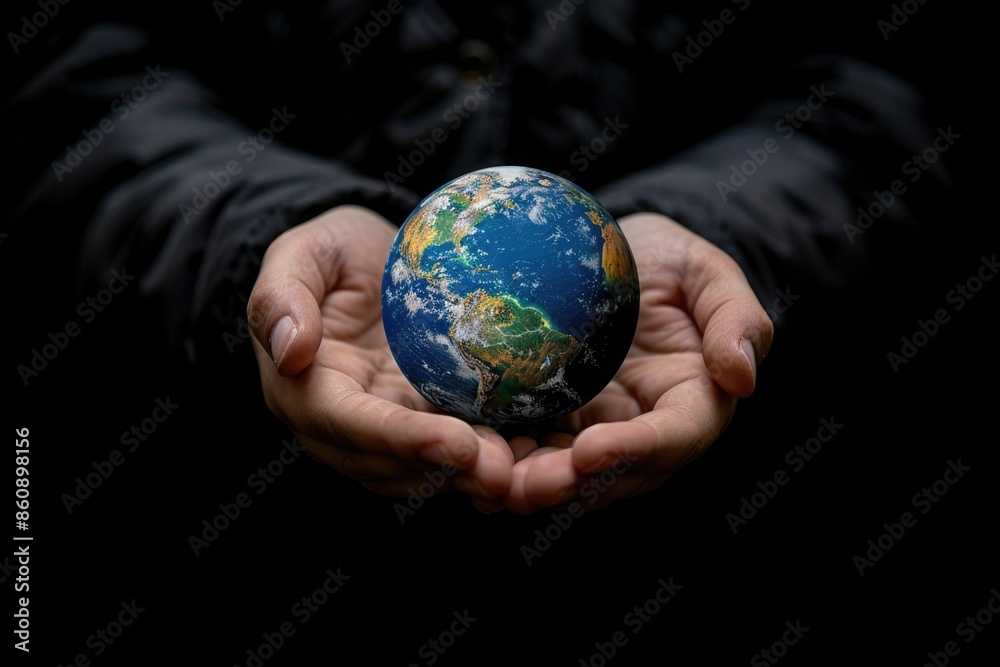 Holding the Earth with both hands on a black background Holding the Earth with both hands on a black background