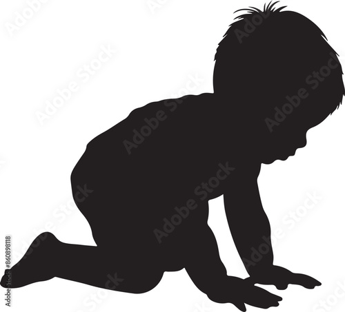 Baby Crawling Silhouette Vector Illustration White Background