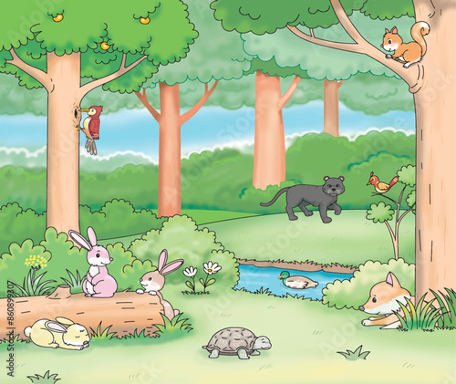 animal in forest cute cartoon background
