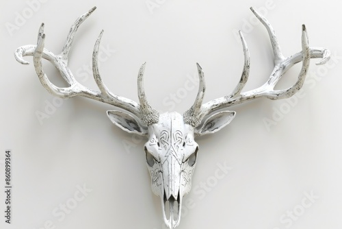 The skull of a sheep with a white background