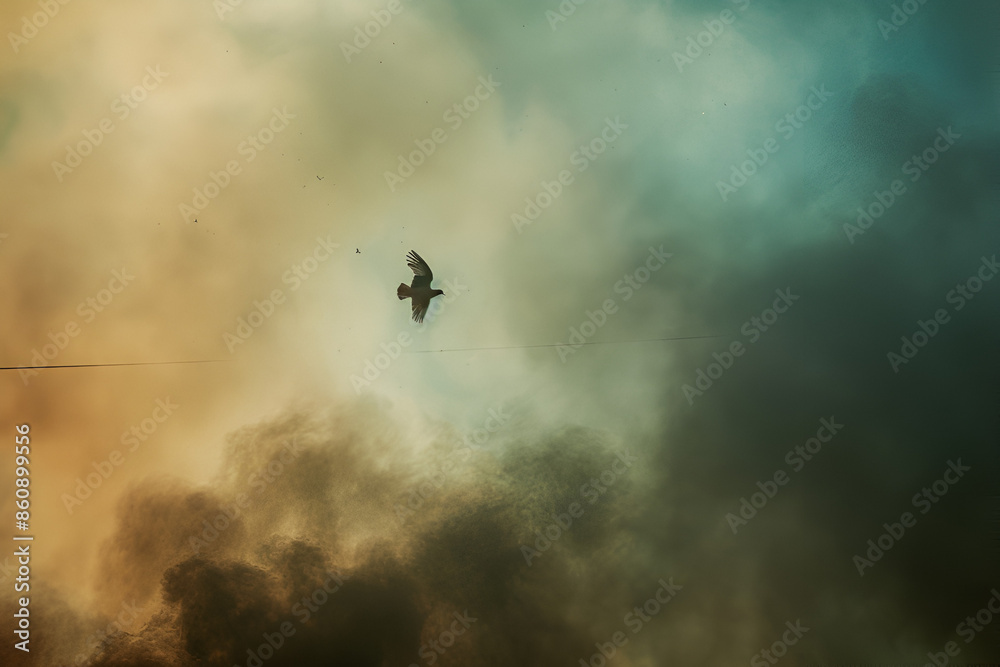 Industrial Pollution with Bird Silhouette at Sunset Industrial Pollution with Bird Silhouette at Sunset