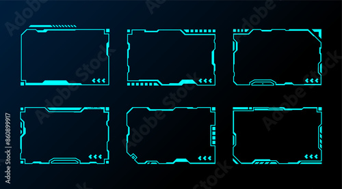 Geometric frame futuristic interface hud elements set vector design for digital media technology.