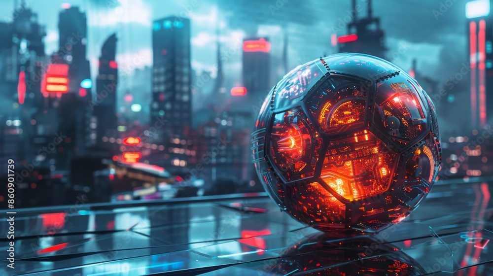 Futuristic Cyberpunk City with Glowing Sphere, Generative AI Futuristic Cyberpunk City with Glowing Sphere, Generative AI