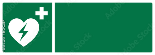 iso emergency and first aid safety signs automated external heart defibrillator your custom message here landscape size 1/2 a4,a3,a2,a1