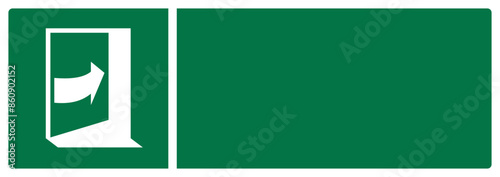 iso emergency and first aid safety signs door opens by pushing on the right-hand your custom message here landscape size 1/2 a4,a3,a2,a1