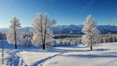 Wallpaper Mural snowy-landscape-clear-blue-sky-fluttering-snowflakes-snow-capped-evergreens-distant-frost-covere Torontodigital.ca