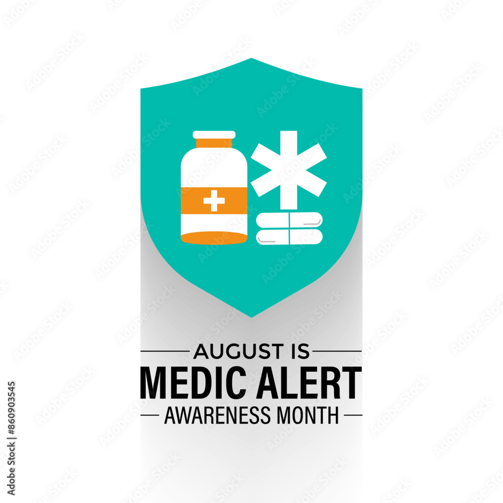 Naklejka premium Medic Alert awareness month is observed every year in August. Holiday concept. background, banner, vector illustration.