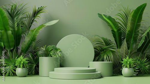 Green Tropical Display with Podium © Koplexs-Stock